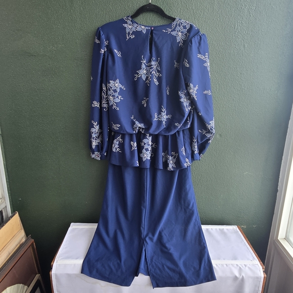 1980's Vintage Blue & White Floral Dress Size Large - Picture 3 of 11